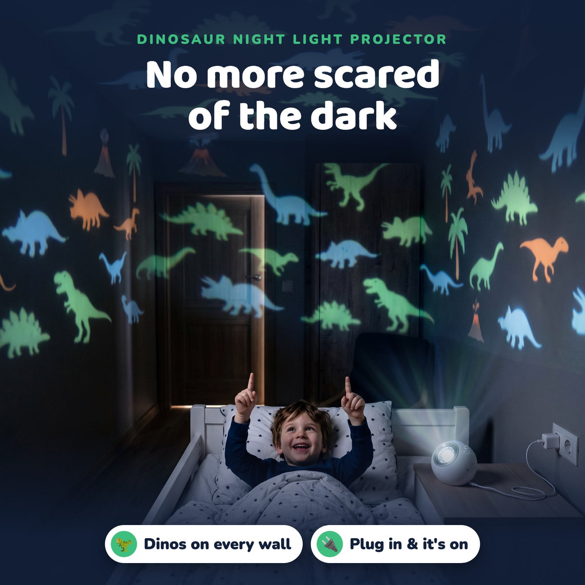 No more scared of the dark: dinosaur night light projector